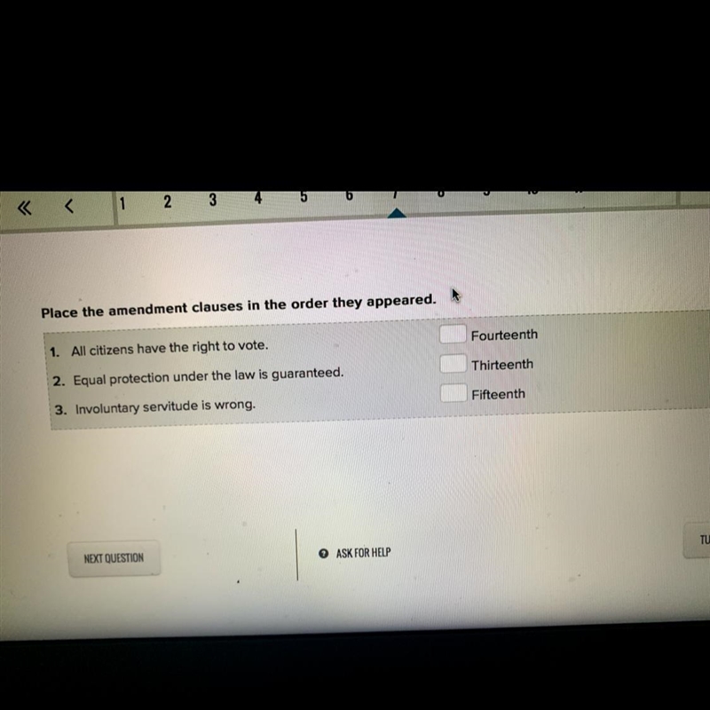 Place the amendment clauses in the order they appeared. 1. All citizens have the right-example-1