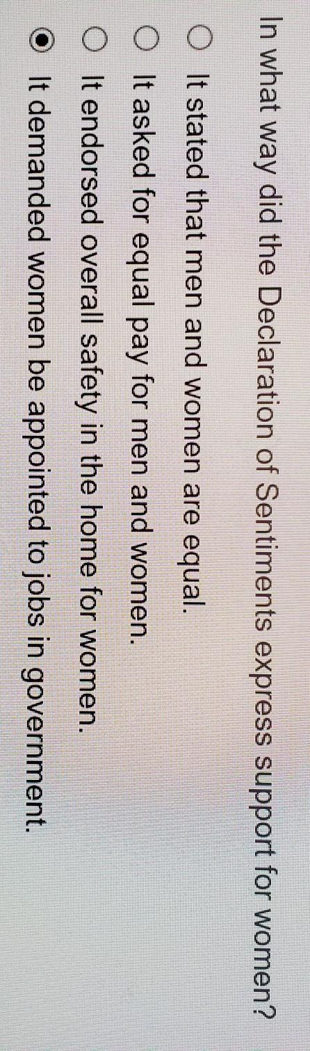 In what way did the Declaration of Sentiments expressed support for women​-example-1