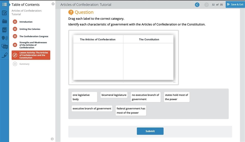 Identify each characteristic of government with the Articles of Confederation or the-example-1