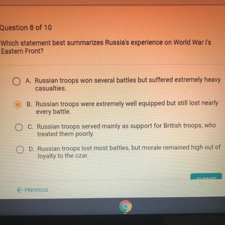 Which statement best summarizes Russia's experience on world war 1s eastern front-example-1