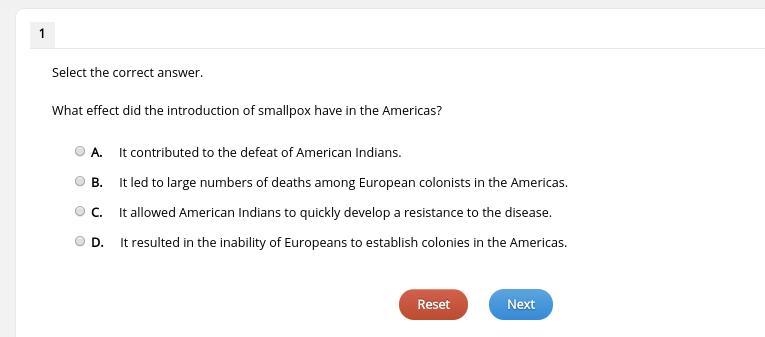 Please help What effect did the introduction of smallpox have in the Americas?-example-1