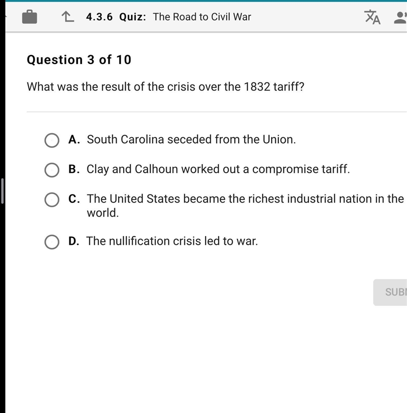 What was the result of the crisis over the 1832 tariff-example-1