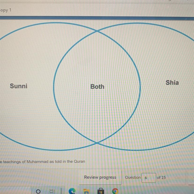 Which follows under Shia in the diagram A. follows the teachings of Muhammad as told-example-1