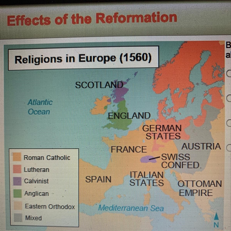 Based on the map, what conclusion can be drawn about the Reformation? A) New churches-example-1