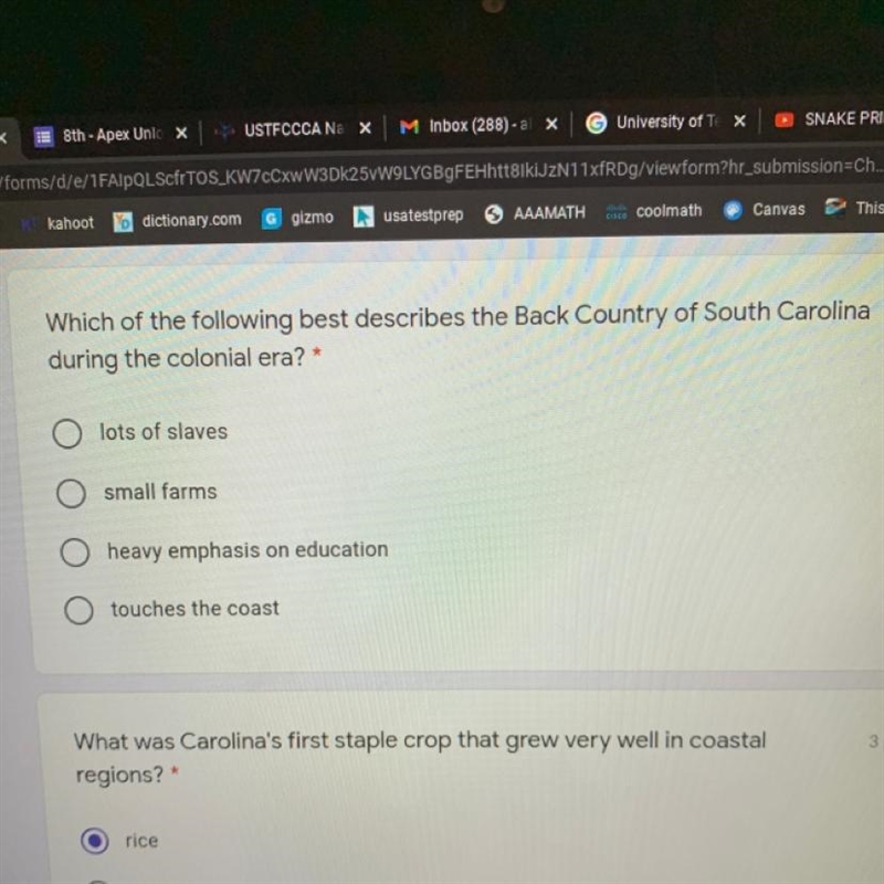 Which of the following best describes the Back Country of South Carolina during the-example-1