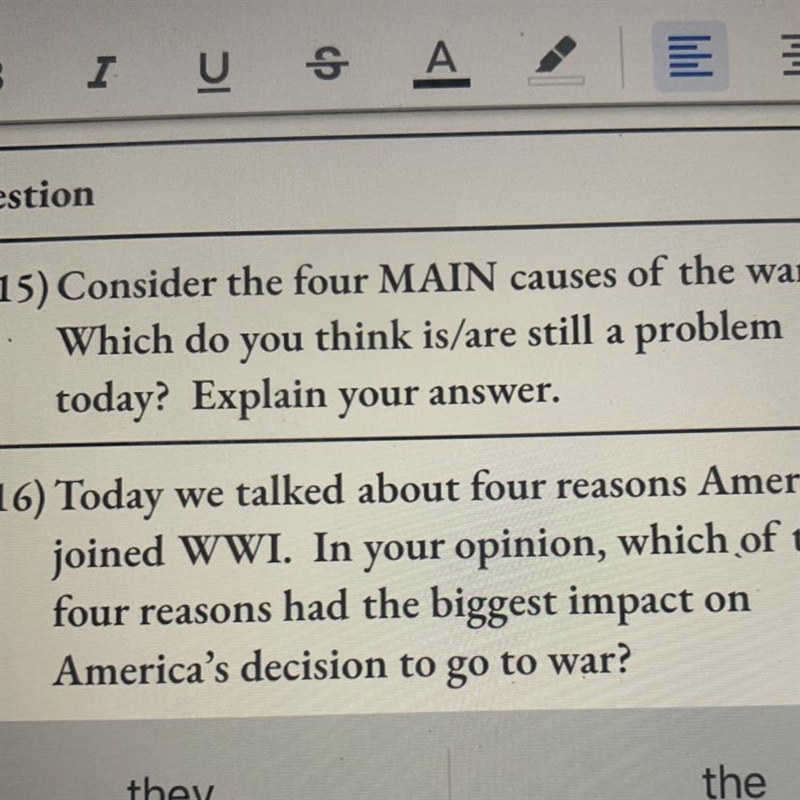 Consider the four MAIN causes of the war. Which do you think is/are still a problem-example-1