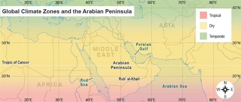 Based on Medina’s absolute location of 24ºN, 35ºE, what is most likely the climate-example-1