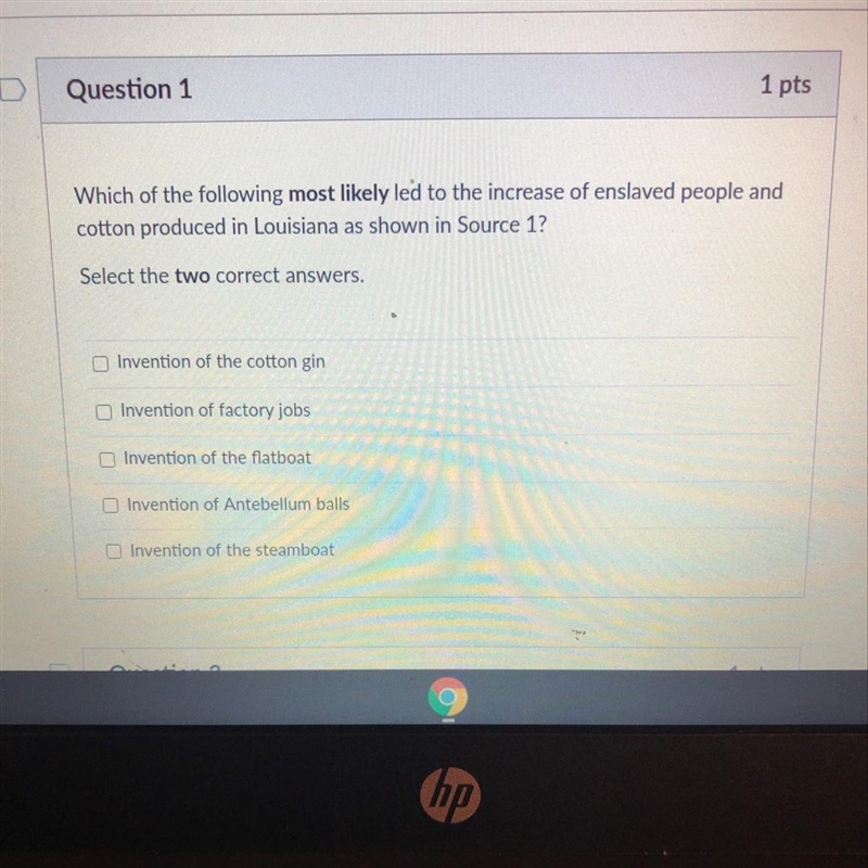 Which of the following most likely led to the increase of enslaved people and cotton-example-1