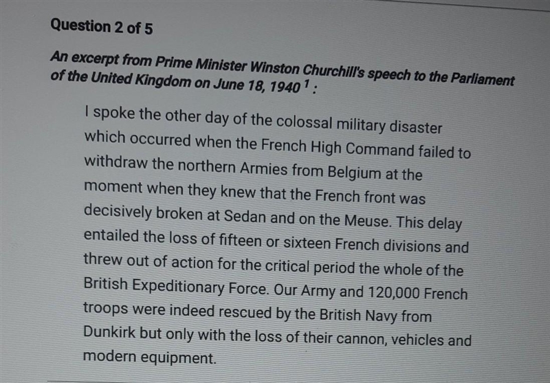 An excerpt from Prime Minister Winston Churchill's speech to the Parliament of the-example-1