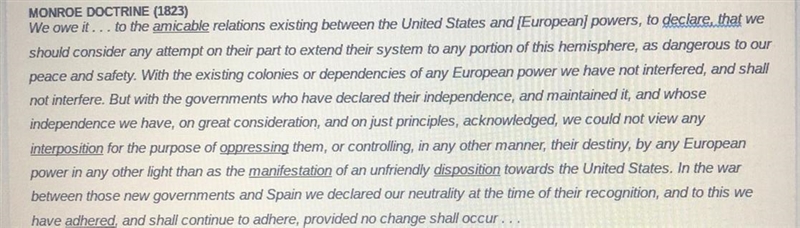 What are the main ideas of this section of the Monroe Doctrine?-example-1