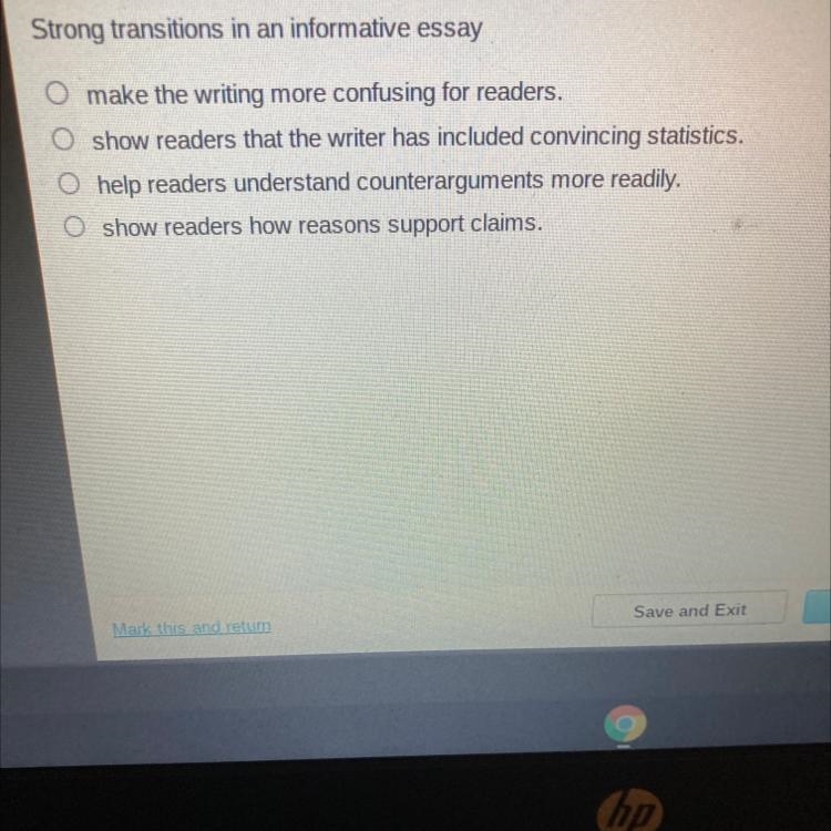 O Strong transitions in an informative essay make the writing more confusing for readers-example-1