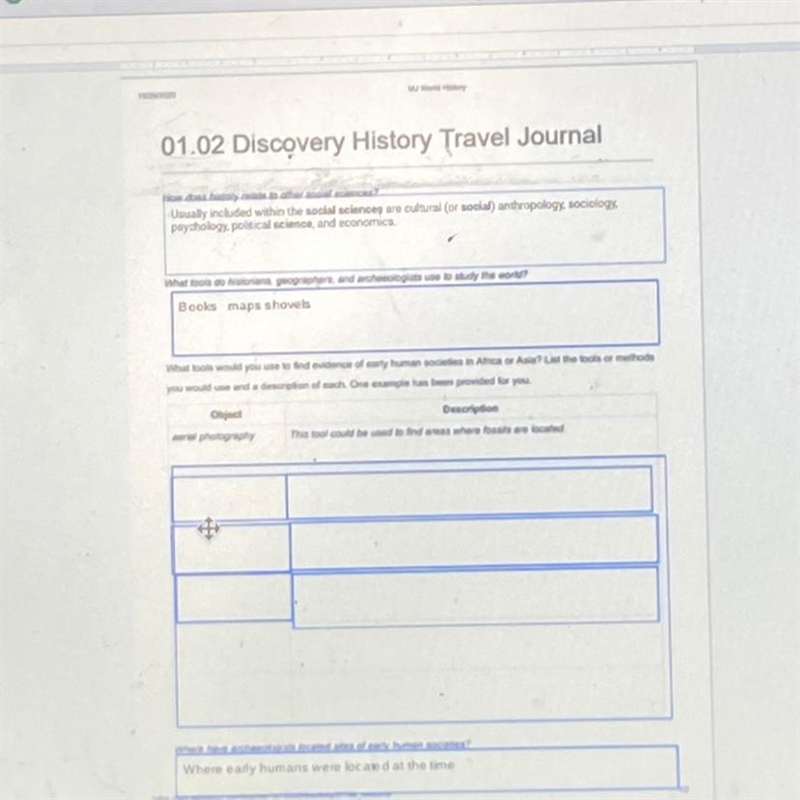 What tools would you have you have used to look for early human societys-example-1