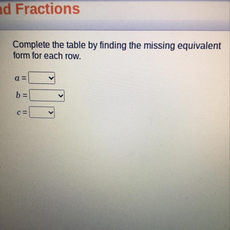 Complete the table by finding the missing equivalent form for each row.-example-1