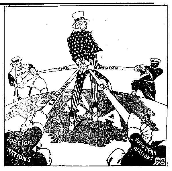 In this cartoon, the artist implies that the League of Nations a was controlled by-example-1