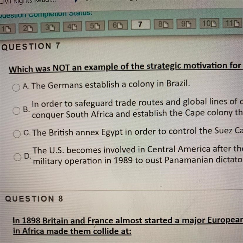 What was NOT an example of strategic motivation for imperialism?-example-1