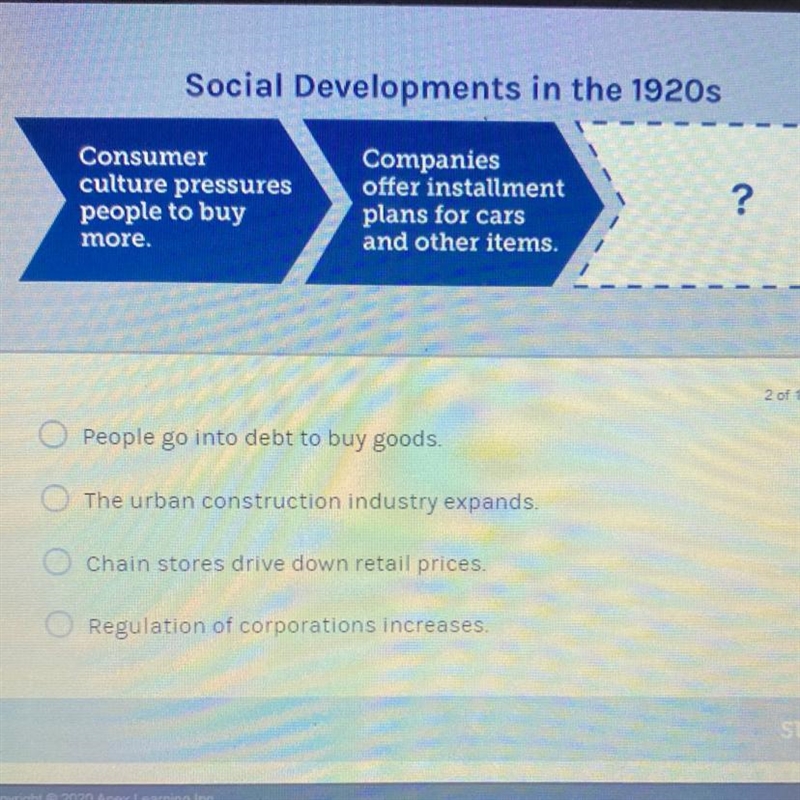 Please help me on this question. Which is another social development in the 1920s-example-1