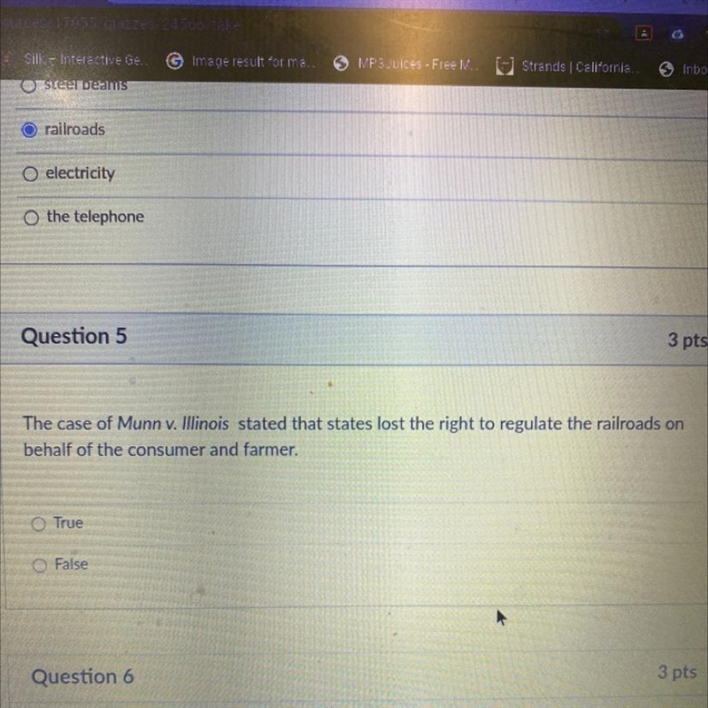 The case of Munn v. Illinois stated that states lost the right to regulate the railroads-example-1