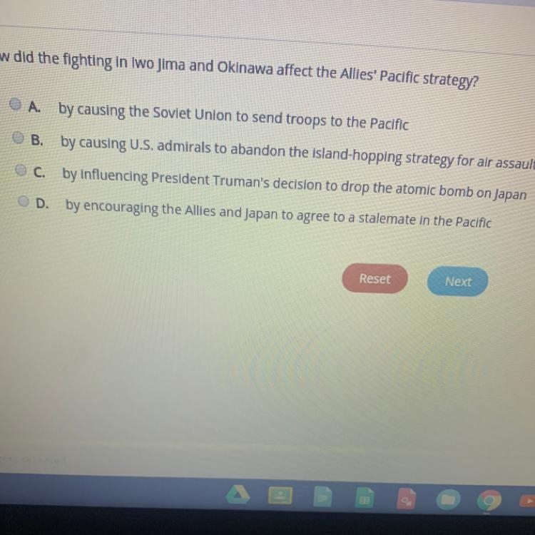 Please help!! Q: how did the fighting in Iwo Jima and Okinawa affect the allies pacific-example-1