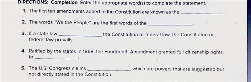 Directions: completion enter the appropriate words to complete the statement-example-1