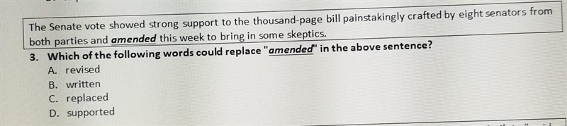 Which of the following words could replace "amended" in the above sentence-example-1