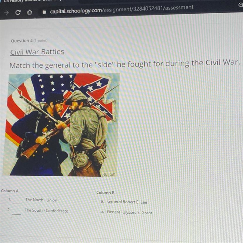 Match the general to the "side" he fought for during the Civil War. 26 Column-example-1