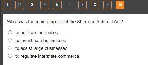 What was the main purpose of the Sherman Antitrust Act?-example-1