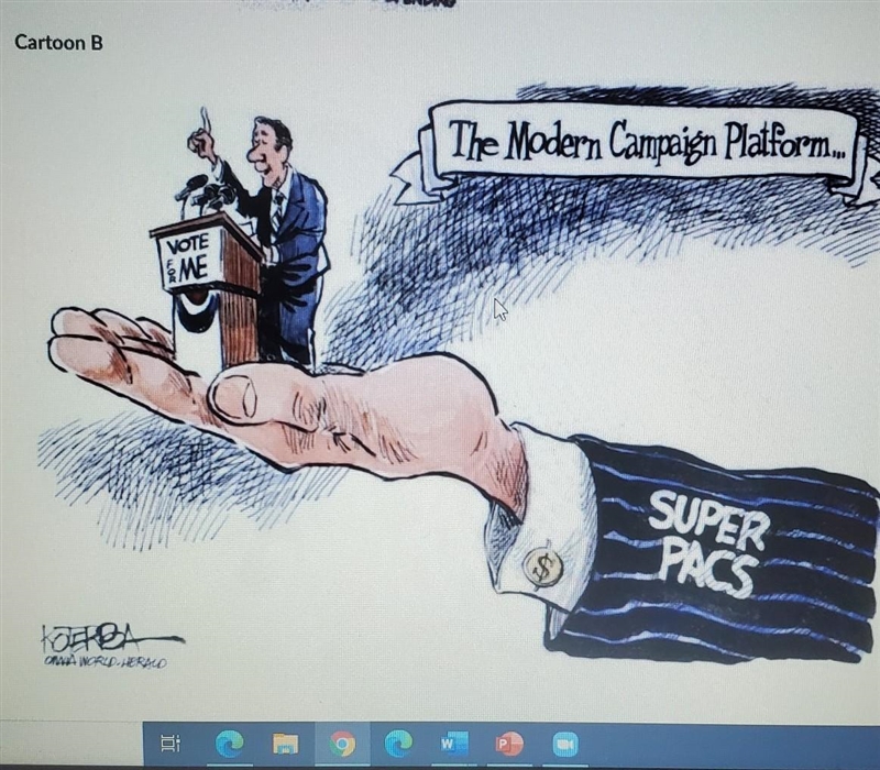 1.what is the message this cartoonist is sharing about the cost of political campaigns-example-1