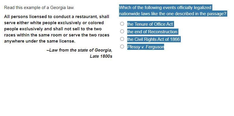 TIMED PLEASE Which of the following events officially legalized nationwide laws like-example-1