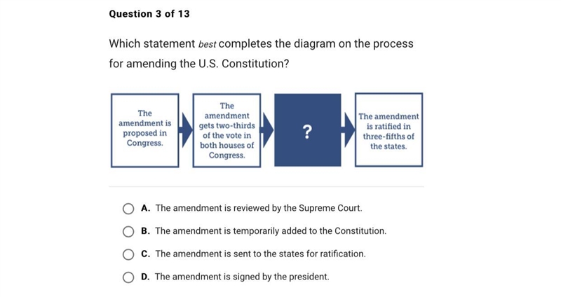 Which statement best completes the diagram on the process for amending the U.S. Constitution-example-1