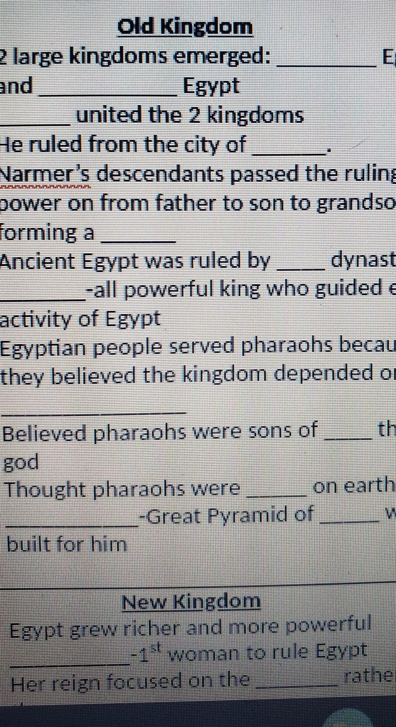 old Kingdom 2 large kingdoms emerged: Egypt Egypt united the 2 kingdoms He ruled from-example-1