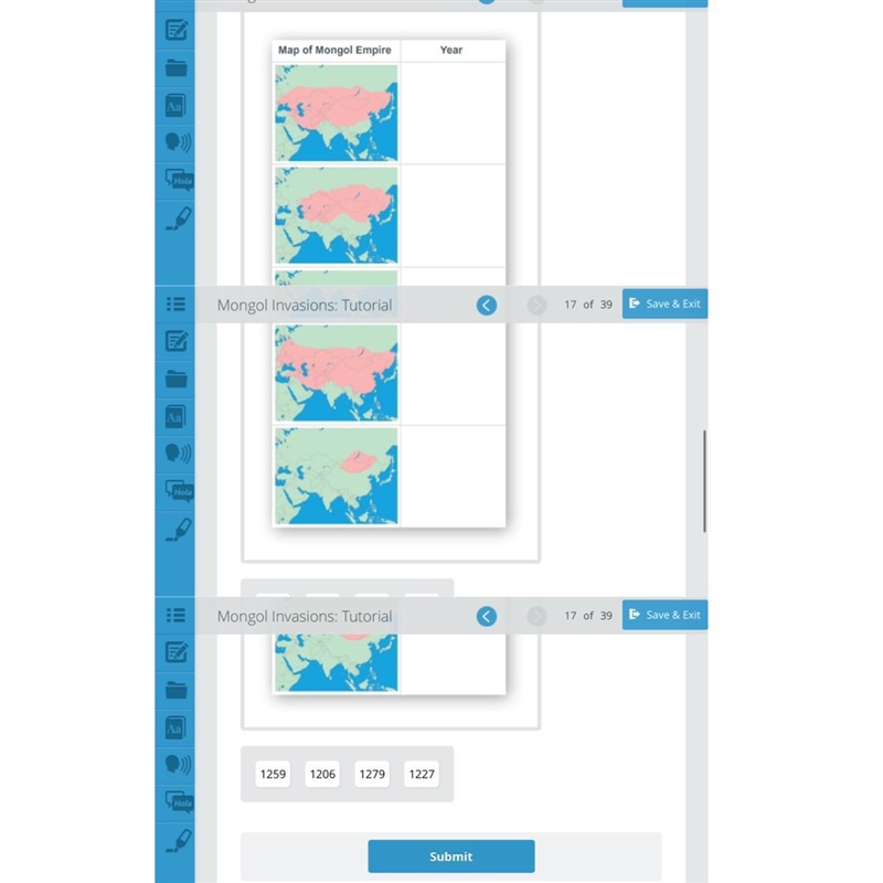 Drag each label to the correct location on the chart. Match each map with the correct-example-1