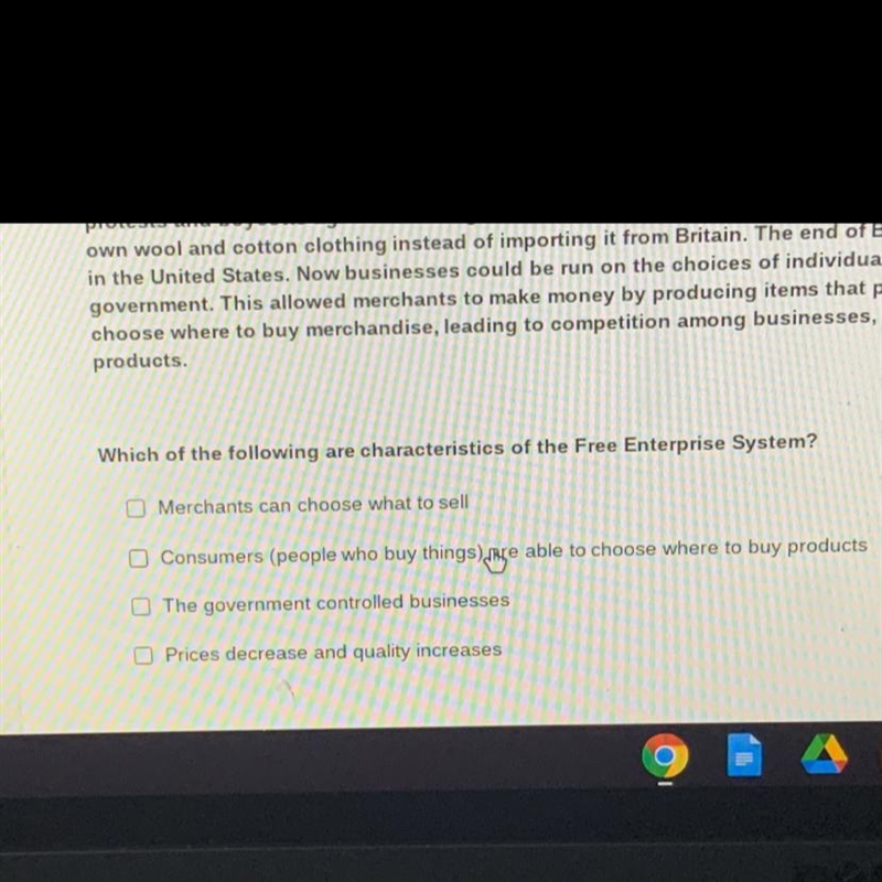 Which of the following are characteristics of the Free Enterprise System?-example-1