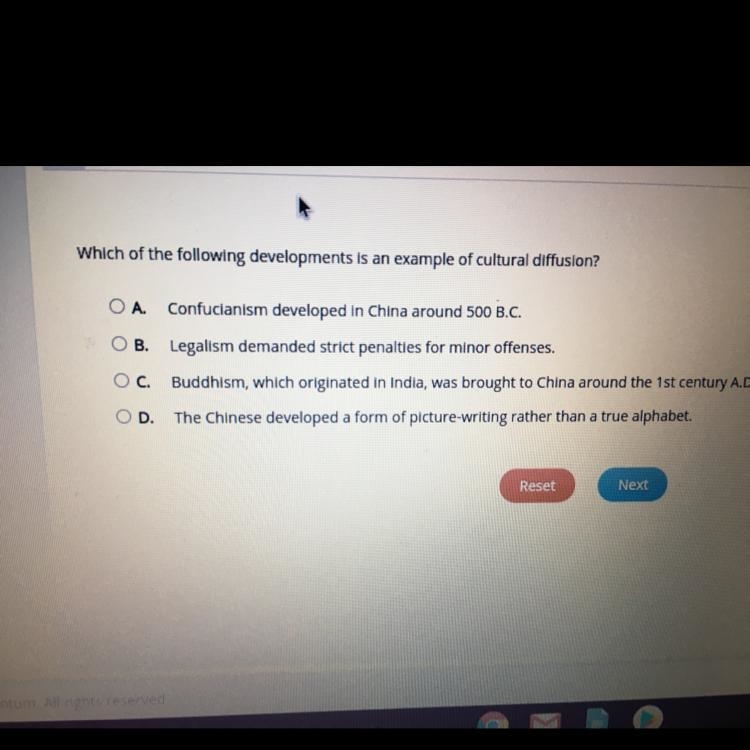 Which of the following developments is an example of cultural diffusion?-example-1