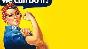 What does Rosie the Riveter look like, what does her clothes represent?-example-1