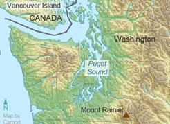 The image shows a map of the Pacific Northwest. Which explorer discovered the places-example-1