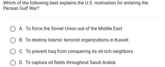 Which of the following best explains the U.S. motivation for entering the Persian-example-1