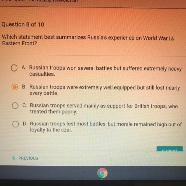 Which statement best summarizes Russia's experience on world war 1s eastern front-example-1