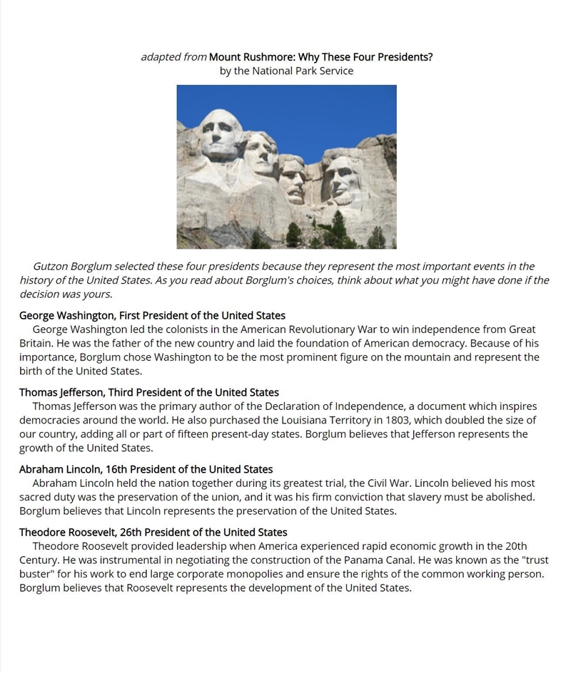 How does the author support the claim that the four presidents on Mount Rushmore &quot-example-1