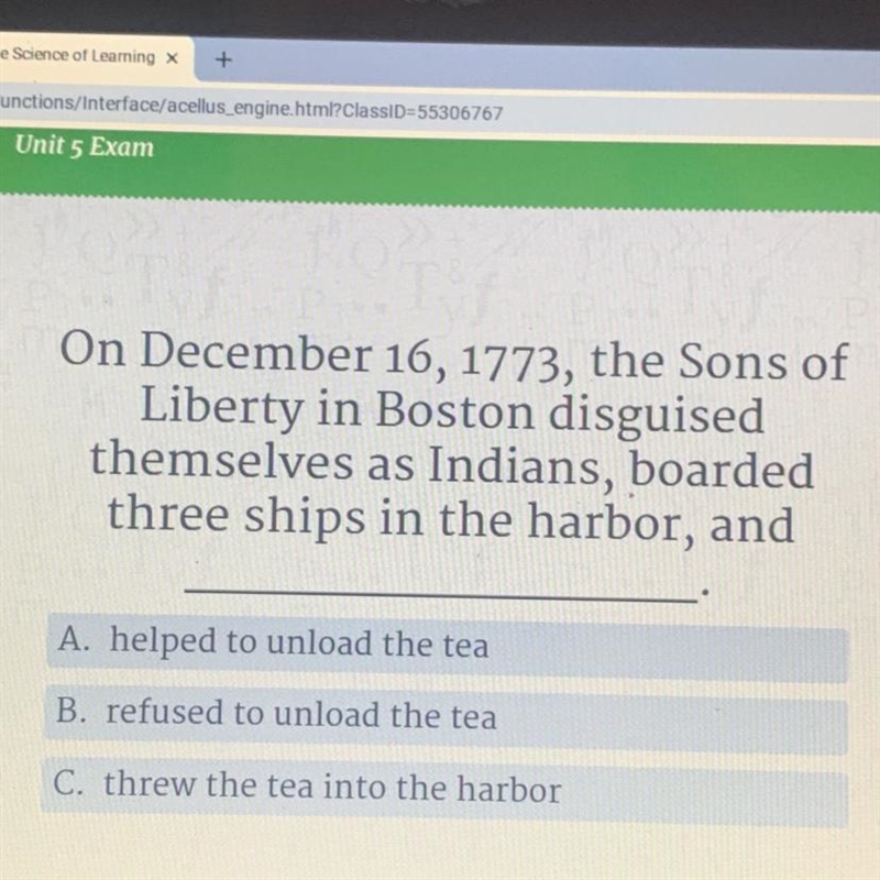 Plzzz helppp On December 16, 1773, the Sons of Liberty in Boston disguised themselves-example-1