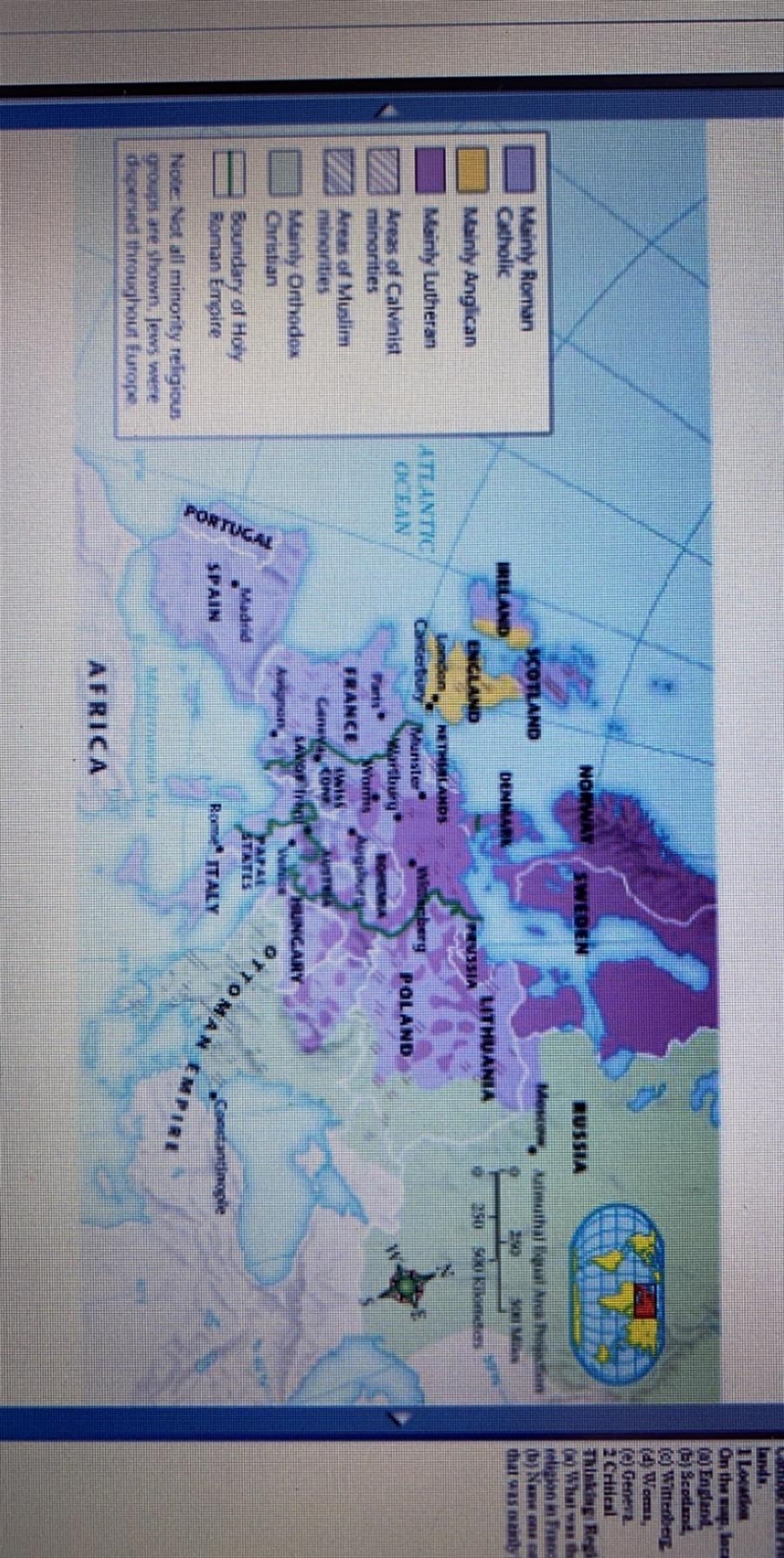 Based on this map, identify two areas where you think religious conflicts would most-example-1