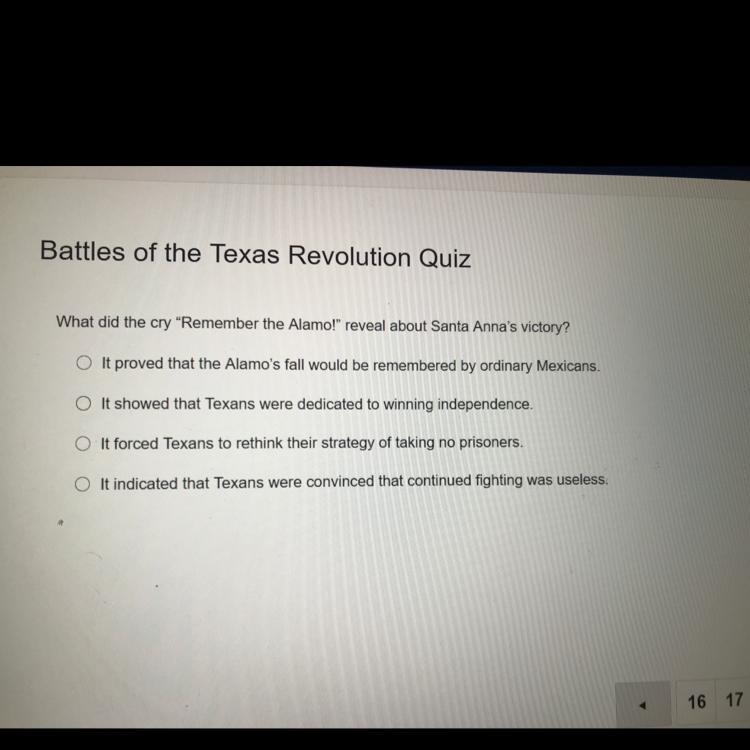 What did the cry "remember the Alamo!" reveal about Santa Anna's victory-example-1