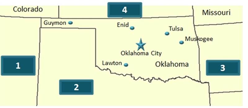 Carefully study the map above, which shows states bordering Oklahoma. Which state-example-1