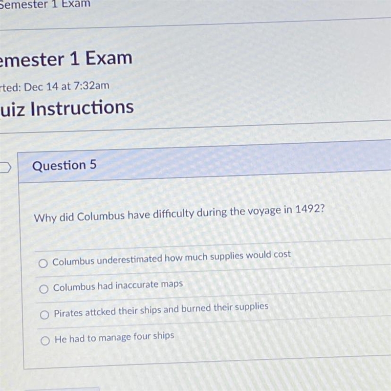 HELP PLEASE Why did Columbus have difficulty during the voyage in 1492?-example-1