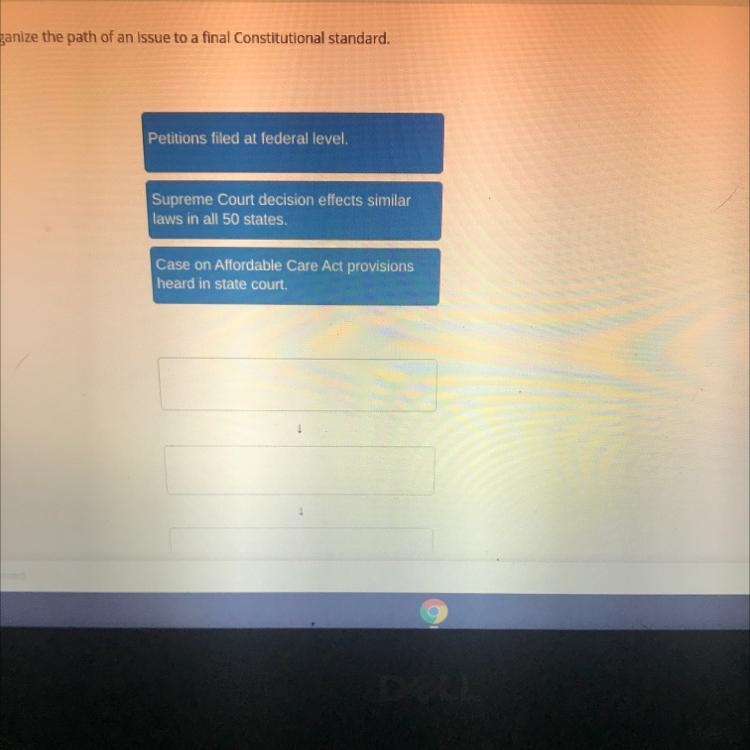 Drag each tile to the correct box. Organize the path of an issue to a final Constitutional-example-1