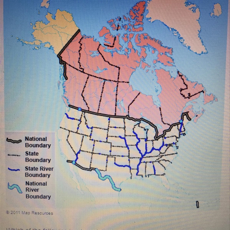 Which of the following is a true statement about the map? A. The border between Washington-example-1