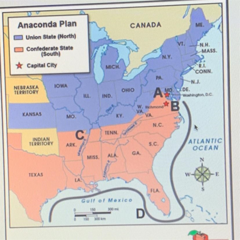 Which point, if controlled by the union, would result in the confederacy being unable-example-1