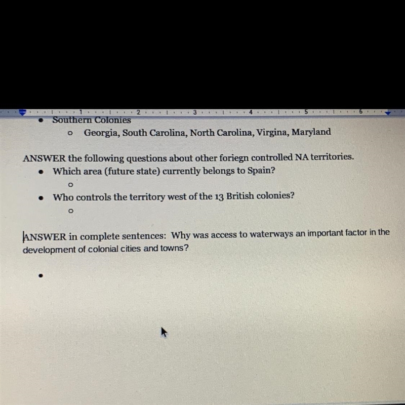 I need help with these last 3 questions on 13 colonies-example-1