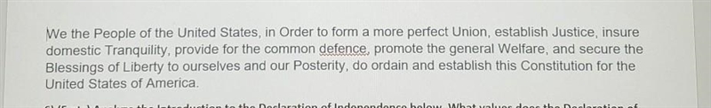 Analyse the preamble of the Constitution of the United States. What does this preamble-example-1