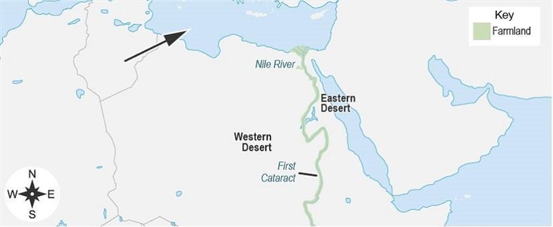 The map shows the geographic region of ancient Egypt. Which body of water is the arrow-example-1