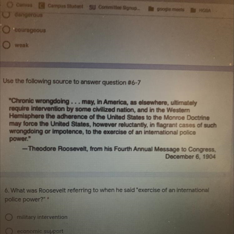 6. What was Roosevelt referring to when he said "exercise of an international-example-1